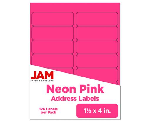 1 1/3 x 4 Rectangle Return Address Label (Pack of 126) Neon Pink