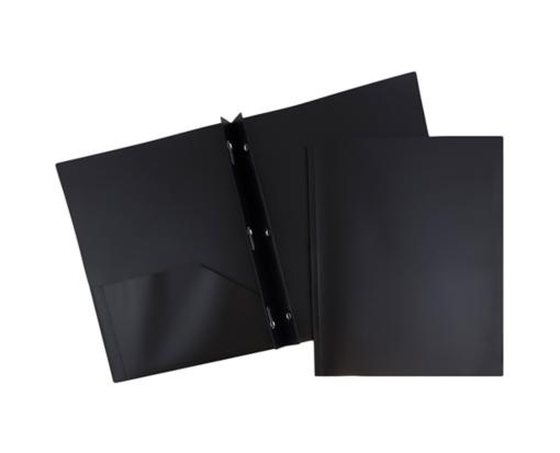 Two Pocket Plastic POP Presentation Folders With Metal prongs (Pack of 6) Black
