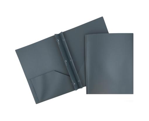 Two Pocket Plastic POP Presentation Folders With Metal prongs (Pack of 6) Gray