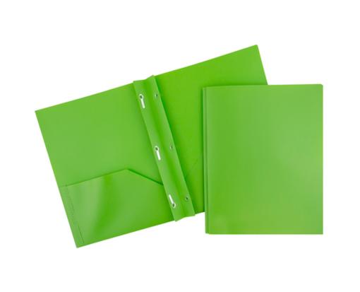 Two Pocket Plastic POP Presentation Folders With Metal prongs (Pack of 6) Lime Green