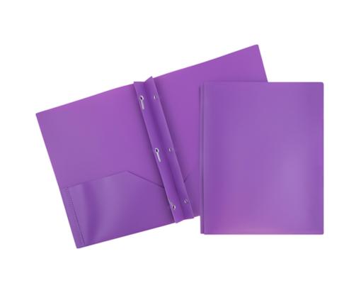 Two Pocket Plastic POP Presentation Folders With Metal prongs (Pack of 6) Purple