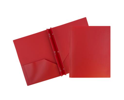 Two Pocket Plastic POP Presentation Folders With Metal prongs (Pack of 6) Red