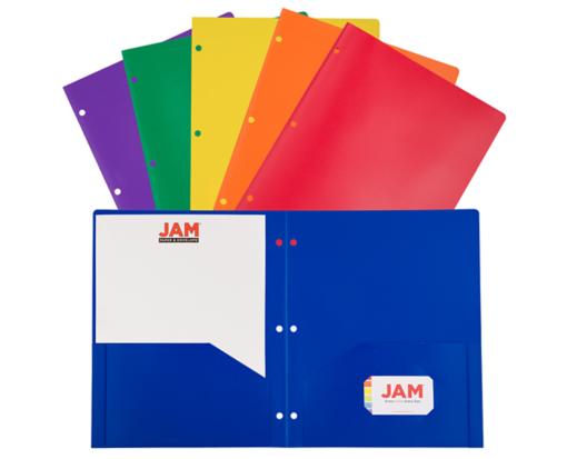 Two Pocket 3 Hole Punch Plastic POP Presentation Folders (Pack of 6) Assorted