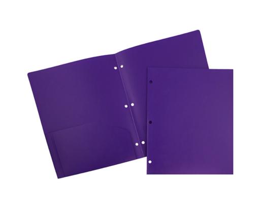 Two Pocket 3 Hole Punch Heavy Duty Plastic Presentation Folders (Pack of 6) Purple