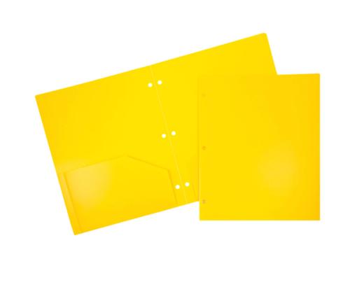 Two Pocket 3 Hole Punch Heavy Duty Plastic Presentation Folders (Pack of 6) Yellow