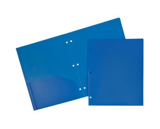 Two Pocket 3 Hole Punch Heavy Duty Plastic Presentation Folders (Pack of 6) Blue