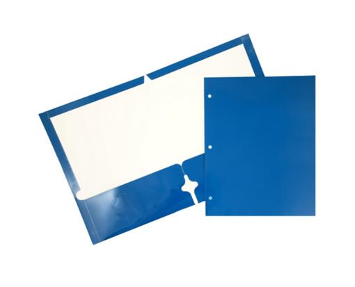 Two Pocket 3 Hole Punch Glossy Presentation Folders (Pack of 6) Blue