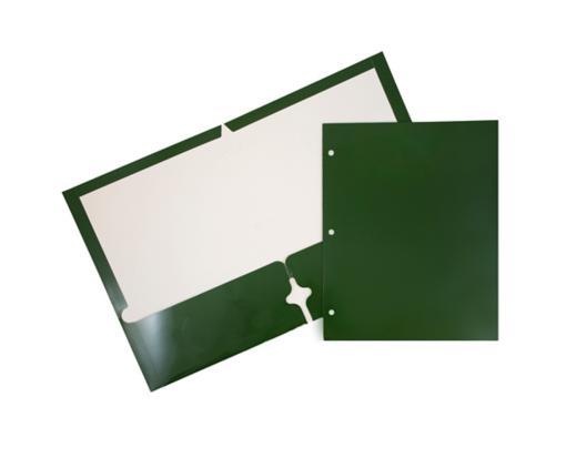 Two Pocket 3 Hole Punch Glossy Presentation Folders (Pack of 6) Green
