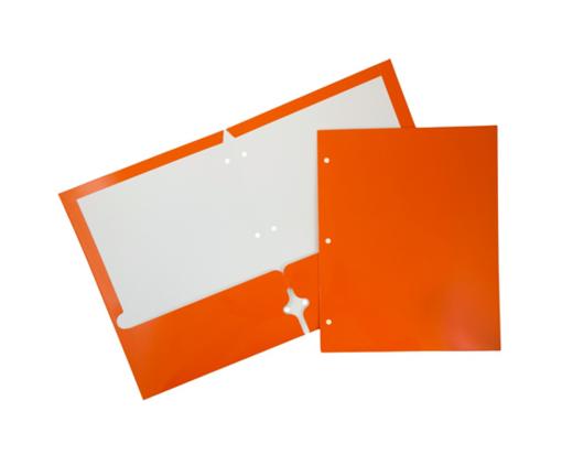 Two Pocket 3 Hole Punch Glossy Presentation Folders (Pack of 6) Orange