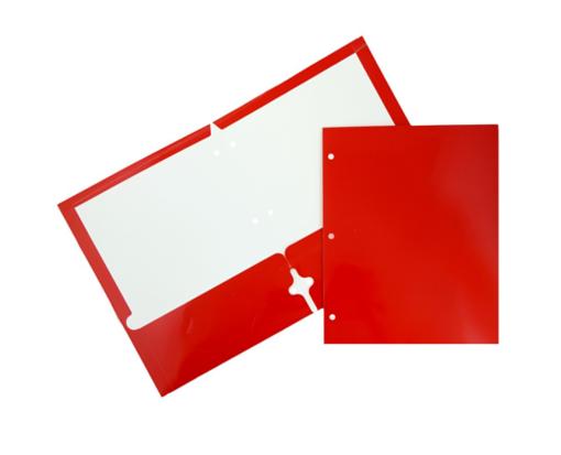 Two Pocket 3 Hole Punch Glossy Presentation Folders (Pack of 6) Red