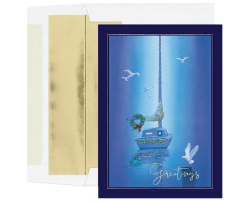 5 5/8  x 7 7/8 Folded Card Set (Pack of 16) Sailboat & Wreath