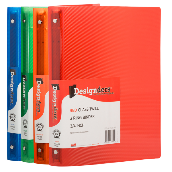 10 3/8 x 3/4 x 11 5/8 Plastic 0.75 inch, 3 Ring Binders (Pack of 4) Assorted