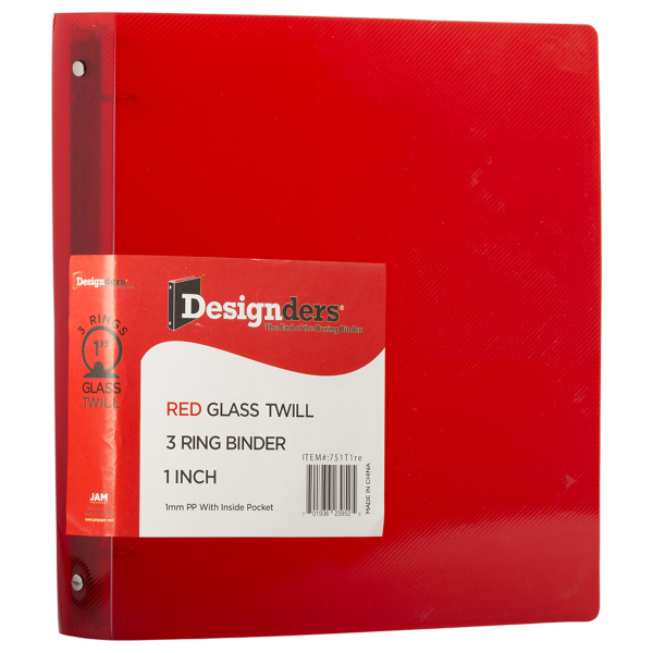 10 3/8 x 1 x 11 5/8 Plastic 1 inch Binder, 3 Ring Binder (Pack of 1) Red