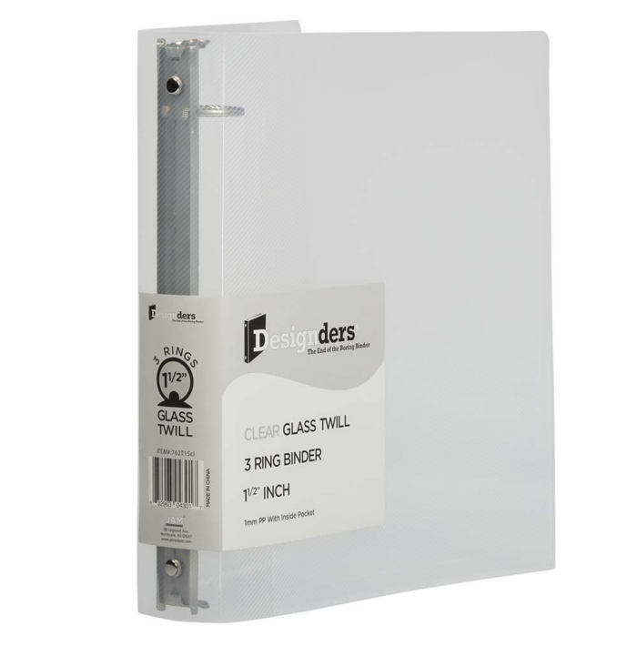10 3/8 x 1 1/2 x 11 5/8 Plastic 1.5 inch Binder, 3 Ring Binder (Pack of 1) Clear