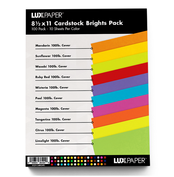 8 1/2 x 11 Cardstock Brights Variety Pack of 100 Bright Variety Assorted