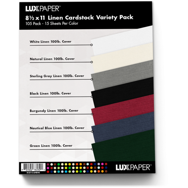 8 1/2 x 11 Cardstock Linen Variety Pack of 105 Assorted