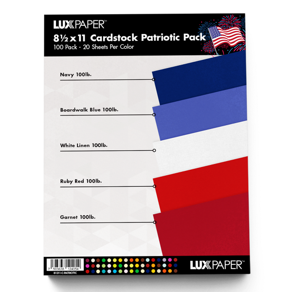 8 1/2 x 11 Cardstock Patriotic Variety Pack of 100 Patriotic