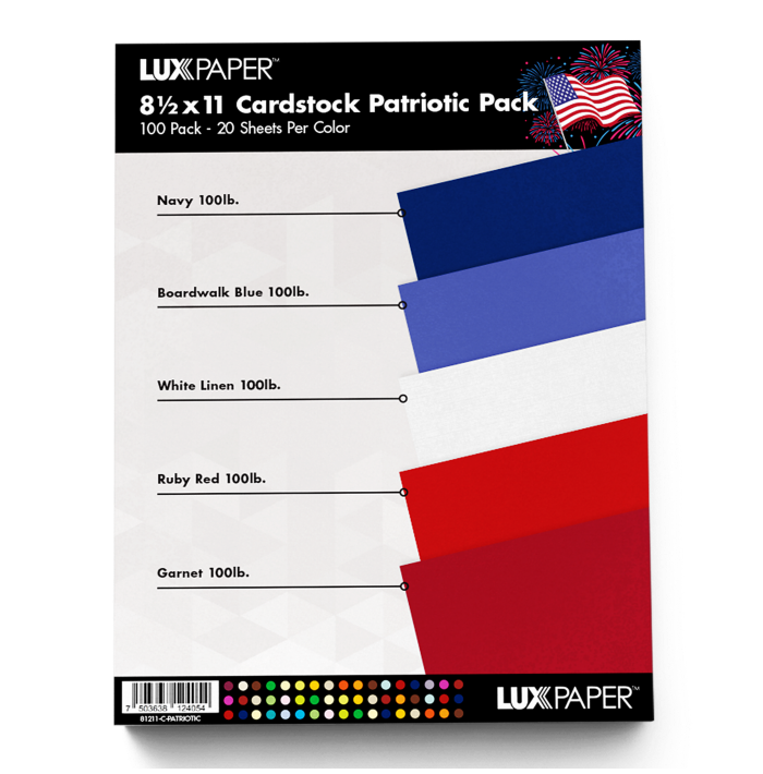 8 1/2 x 11 Cardstock Patriotic Variety Pack of 100 Patriotic