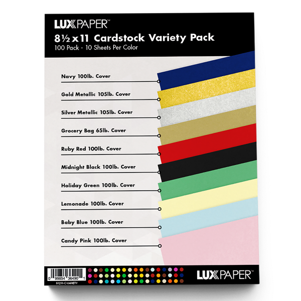 8 1/2 x 11 Cardstock Variety Pack of 100 Cardstock Variety Assorted