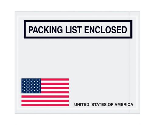 4 1/2 x 5 1/2 Packing List Enclosed Envelope U.S.A. Flag