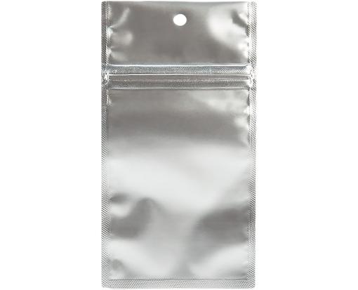 3 x 4 1/2 Hanging Zipper Barrier Bag (Pack of 100) Silver Metallic