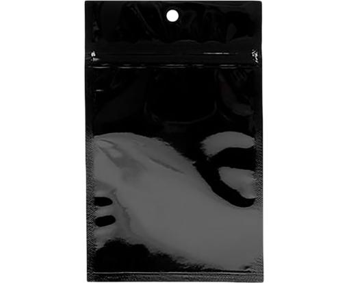 3 5/8 x 5 Hanging Zipper Barrier Bag (Pack of 100) Black Metallic