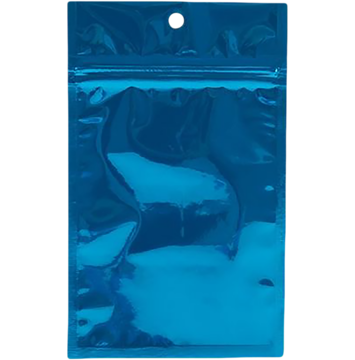 3 5/8 x 5 Hanging Zipper Barrier Bag (Pack of 100) Blue Metallic