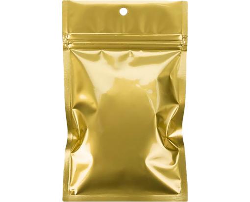 3 5/8 x 5 Hanging Zipper Barrier Bag (Pack of 100) Gold Metallic