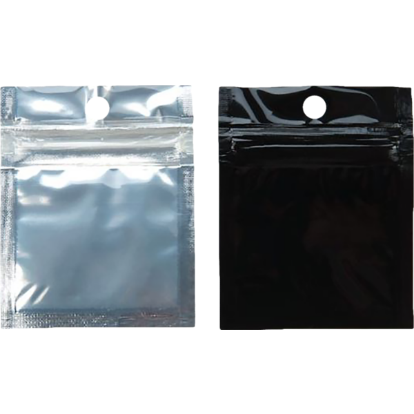 2 x 2 Hanging Zipper Barrier Bag (Pack of 100) Silver Metallic w/Black
