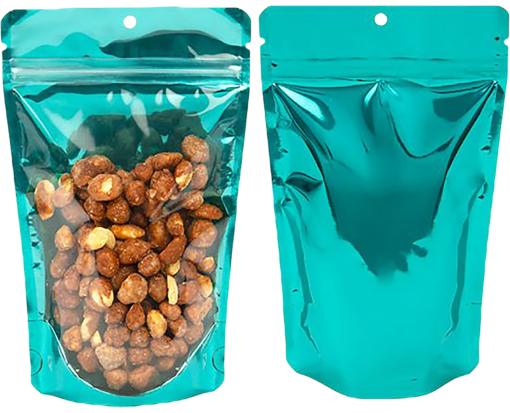 5 1/8 x 3 1/8 x 8 1/8 Stand Up Zipper Pouch w/Hang Hole (Pack of 100) Bright Teal