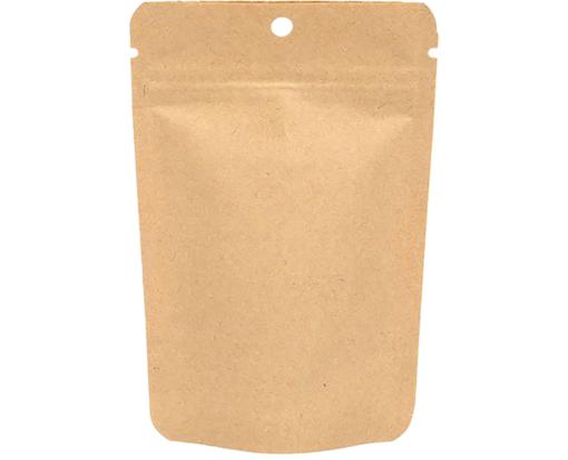 4 x 2 3/8 x 6 Stand Up Zipper Pouch w/Hang Hole (Pack of 100) Brown Kraft