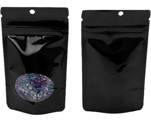 3 1/8 x 2 x 5 1/8 Stand Up Zipper Pouch w/Oval Window & Hang Hole (Pack of 100) Black