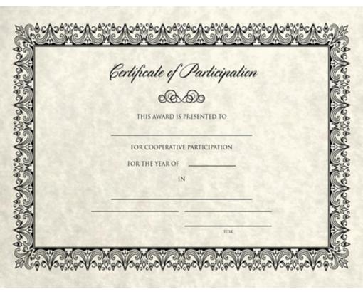 8 1/2 x 11 Certificate Cream Parchment - Participation