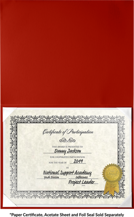 8 1/2 x 11 Leatherette Certificate Holder Red