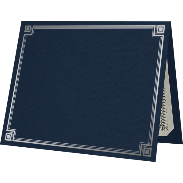 Blank 9 1/2 x 12 Certificate HolderNautical Blue Linen w/ Silver Foil