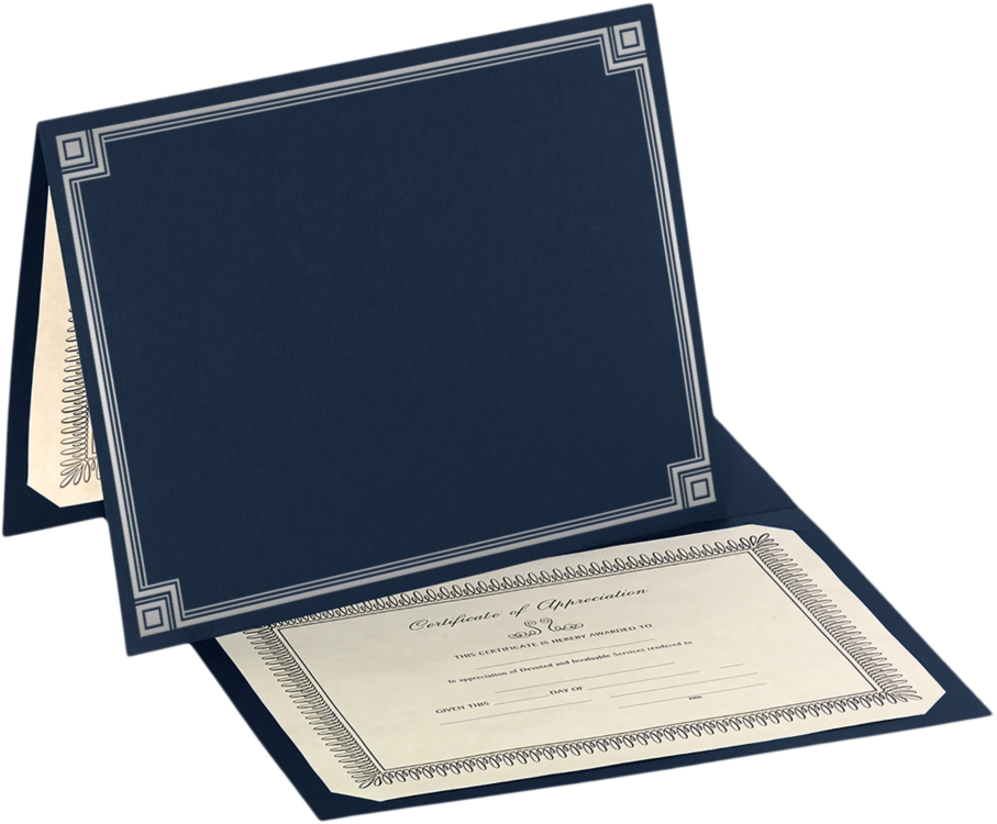 Blank 9 1/2 x 12 Certificate HolderNautical Blue Linen w/ Silver Foil