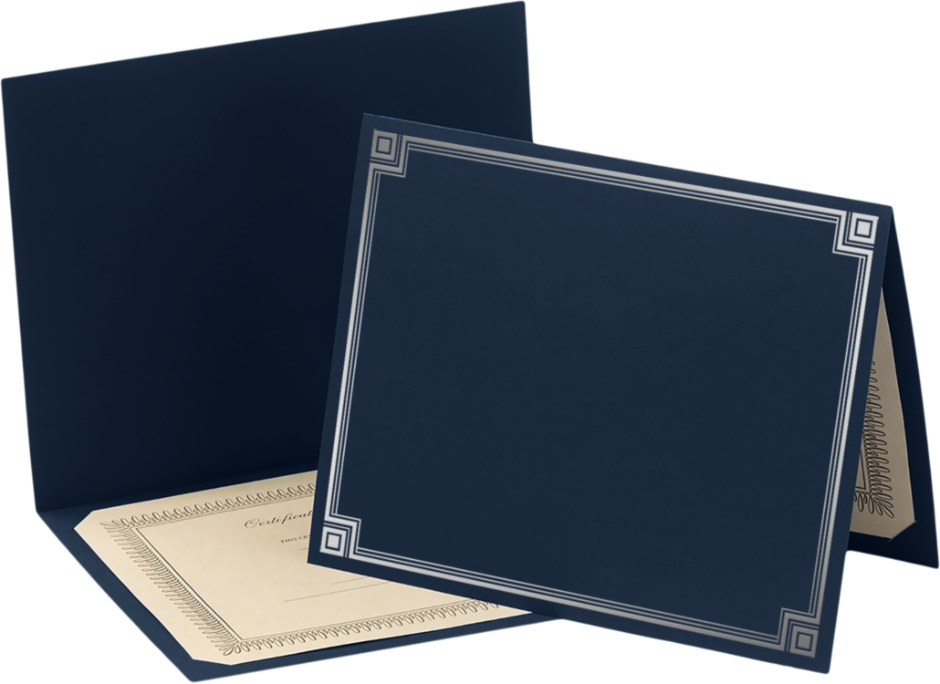 Blank 9 1/2 x 12 Certificate HolderNautical Blue Linen w/ Silver Foil
