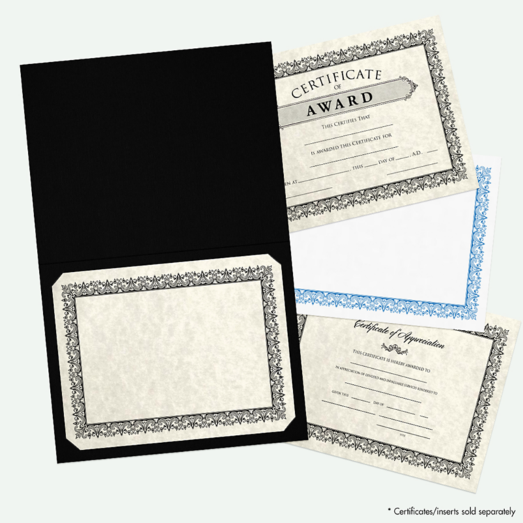 9 1/2 x 12 Certificate Holder Black Linen w/ Gold Foil