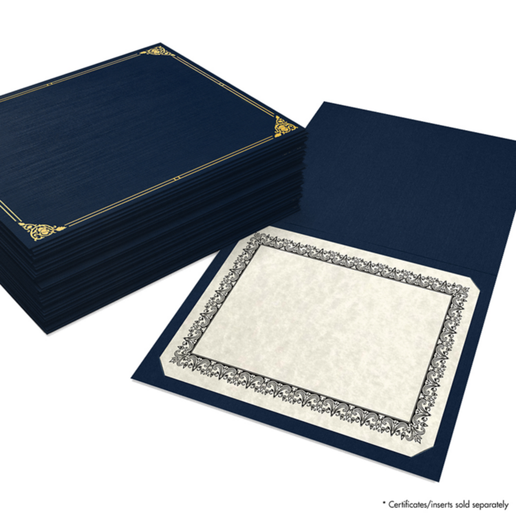 Blank 9 1/2 x 12 Certificate HolderNautical Blue Linen Gold Foil