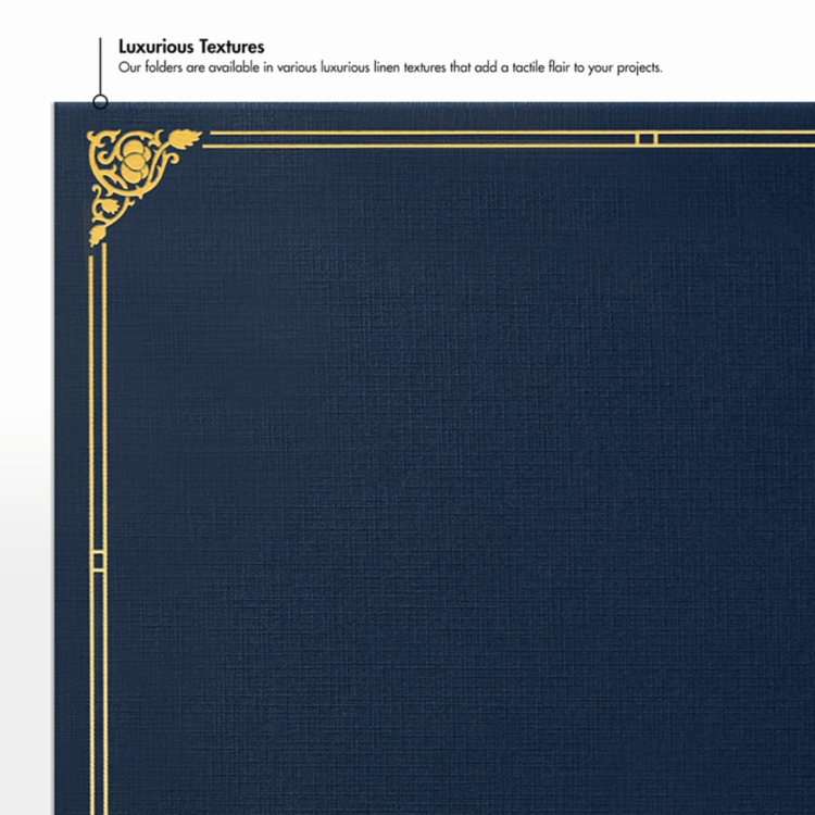 9 1/2 x 12 Certificate Holder Nautical Blue Linen - Gold Foil Floral Border