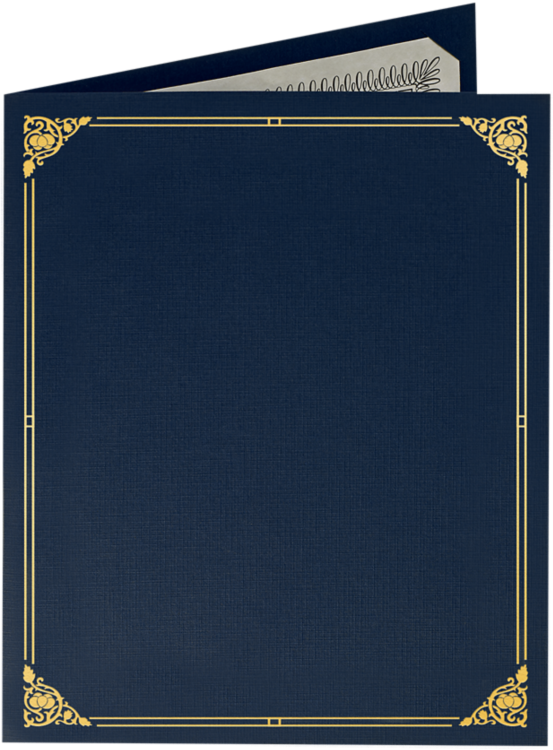 9 1/2 x 12 Certificate Holder Nautical Blue Linen - Gold Foil Floral Border