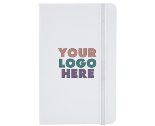 3 3/4 x 5 5/8 Hardcover Notebook w/Elastic Closure Full Color - White
