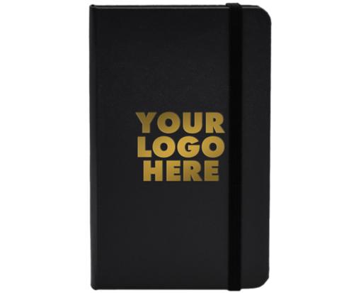 3 3/4 x 5 5/8 Hardcover Notebook w/Elastic Closure (Gold Foil) Black w/ Gold Foil
