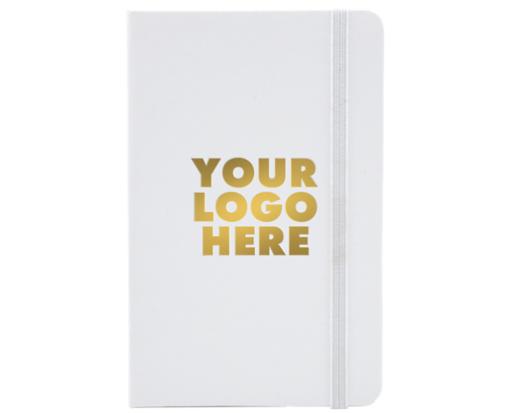 3 3/4 x 5 5/8 Hardcover Notebook w/Elastic Closure (Gold Foil) White w/ Gold Foil