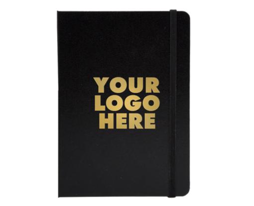 5 x 7 Hardcover Notebook w/Elastic Closure (Gold Foil) Black w/ Gold Foil