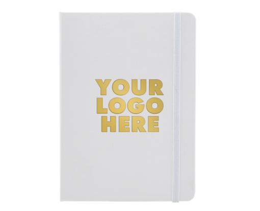 5 x 7 Hardcover Notebook w/Elastic Closure (Gold Foil) White w/ Gold Foil