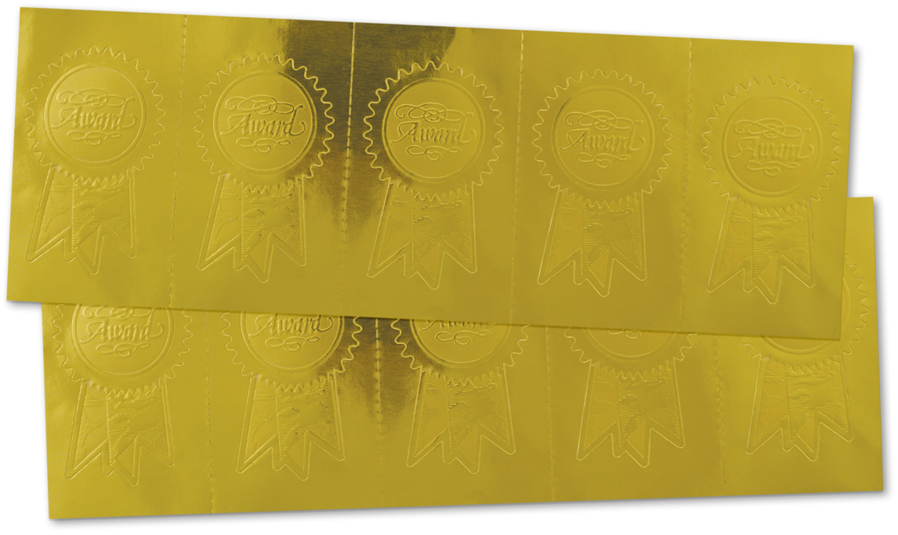 Embossed Foil Seal (1 1/4 x 2) Gold Award Ribbon