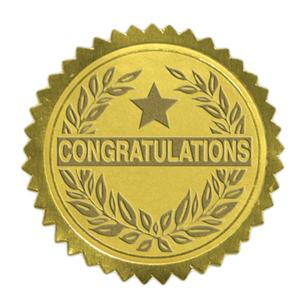 Blank Embossed Foil Seal (1 1/2)-Gold Congratulations | Folders.com