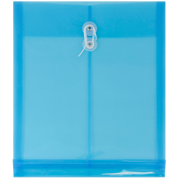 Blank 9 3/4 x 11 3/4 Plastic Envelopes with Button & String Tie Closure -  Letter Open End - (Pack of 12)-Blue