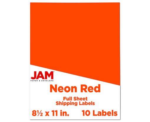 8 1/2 x 11 Full Page Label (Pack of 10) Neon Red